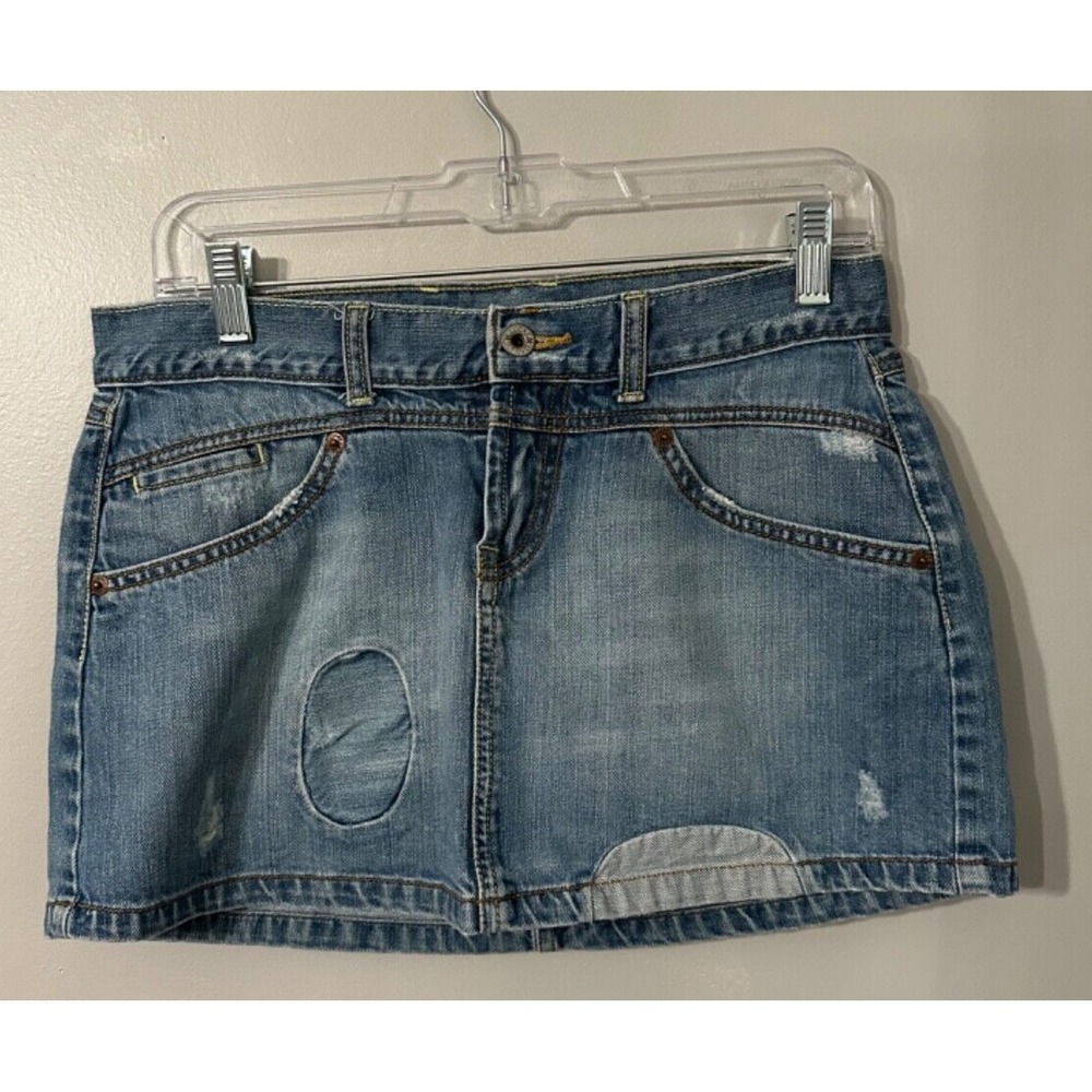 Lucky Brand Dungarees Denim Mini‎ Skirt Distressed size 28 Festival Boho